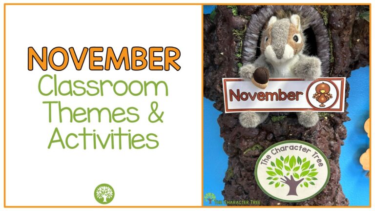 November Classroom Themes & Activities with Gray Squirrel holding a November sign